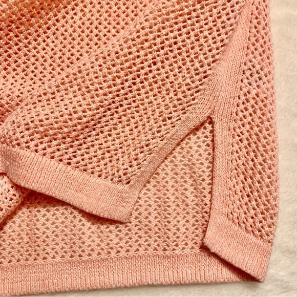 Talbots Sweater Small Coral Knit Crochet design Long BoatNeck 3/4 Sleeve Slits - Picture 10 of 16